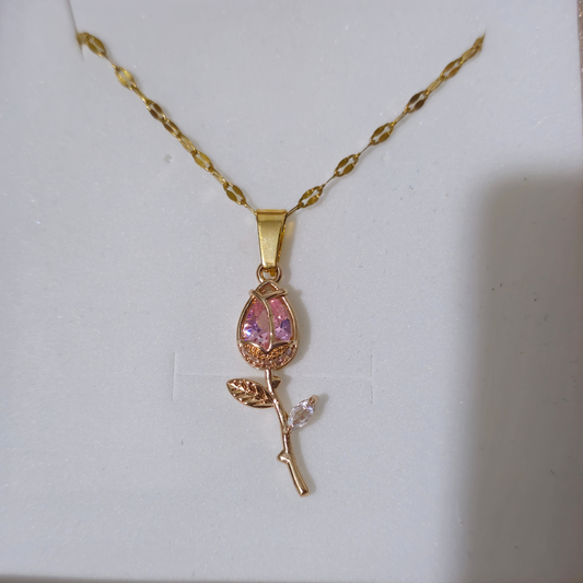 κολιέ χρυσό με στοιχείου λουουδι με ροζ πετρα ζιργκον