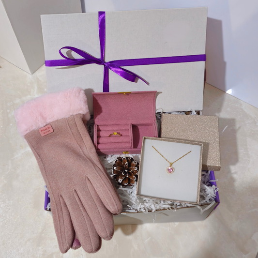 γυναικειο δωρο ιδανικο για μαμα γιαφια δασκάλα φιλή αδελφη συναδελφο με γαντια κοσμηματοθηκη ροζ δαχτυλιδι και κολιε καρδια