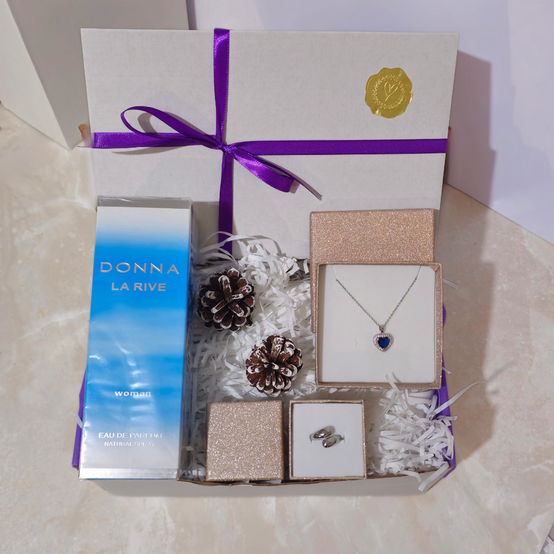 δωρο για γυναικα με άρωμα γυναικείο κόσμημα καρδια μπλε και δαχτυλιδι ασιμη