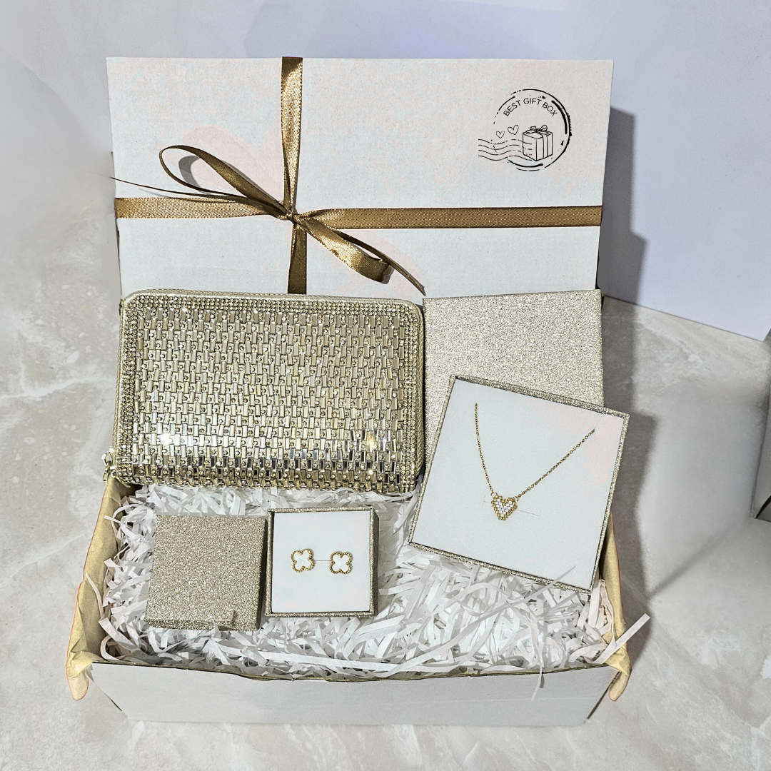 Δώρο για γυναίκες και κορίτσια με χρυσό πορτοφόλι κοσμήμα καρδια και σκουλαρίκια