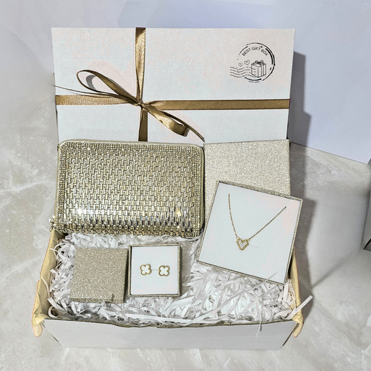 Δώρο για γυναίκες και κορίτσια με χρυσό πορτοφόλι κοσμήμα καρδια και σκουλαρίκια