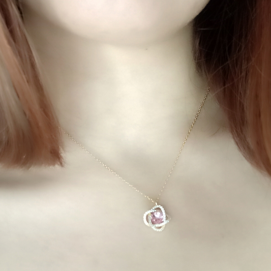 Κολιέ με ροζ πέτρα με αλυσίδα ( Ασήμι 925 )